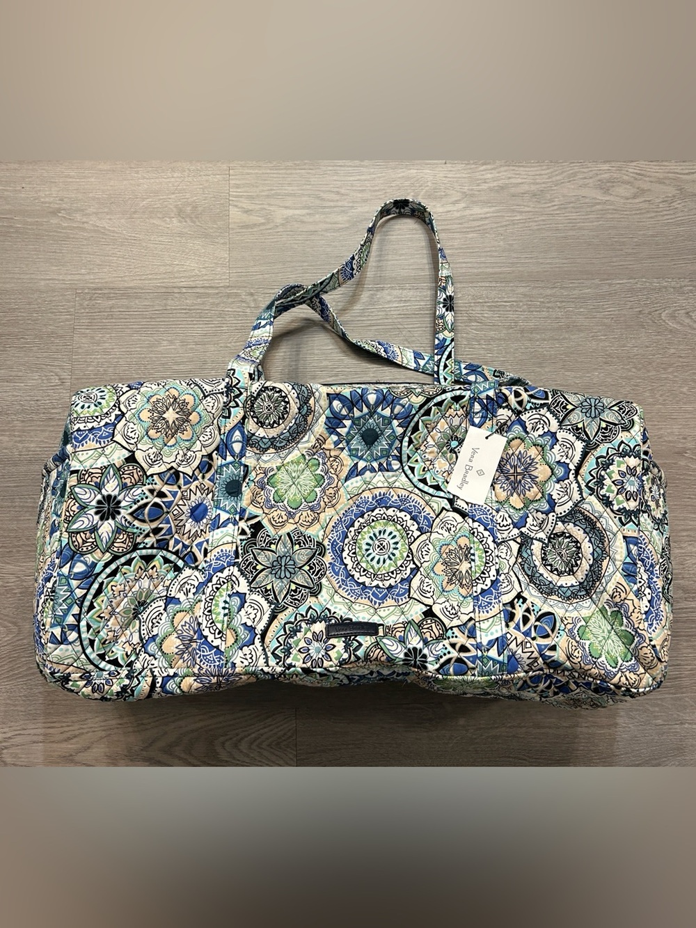Vera Bradley Blue Green Multi Quilted Large Traveler Duffel- NWT